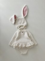 Angora Baby Romper and Bunny Bonnet Set – Ruffle Photo Props - READY TO SHIP - Image 7