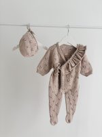 Merino Baby Girl Outfit – Beige Romper and Bonnet Set - Image 5