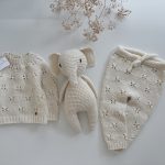 Hand Knitted Lambswool Baby Outfit – Sweater, Pants & Elephant Toy