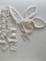 Baby Romper and Bunny Bonnet Set – Merino Mohair Knit Outfit - Image 3