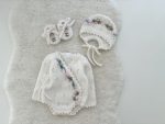 Angora Baby Romper Set – Floral Bonnet & Booties, Newborn Outfit - Image 3