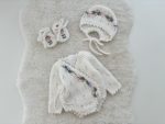 Angora Baby Romper Set – Floral Bonnet & Booties, Newborn Outfit