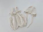 Baby Girl Alpaca Romper and Bonnet Set - Cream Sleeveless Outfit - Image 4
