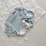 Baby Cotton Knit Romper, Bonnet and Socks Set, Photo Prop
