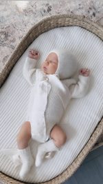 Baby Alpaca Knit Romper Set – Newborn Photo Prop, Cream Bonnet & Socks - Image 2