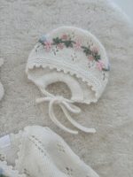 Angora Baby Romper Set – Floral Bonnet & Booties, Newborn Outfit - Image 2