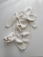 Merino Wool Knit Baby Bunny Outfit – Cream Romper, Bonnet & Booties - Image 4