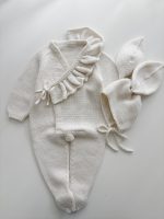 Merino Baby Romper and Bunny Bonnet Set - Knit Outfit (3-6 Months) - Image 2