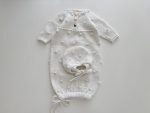 Merino Baby Romper and Bonnet Set – White Knit Photo Prop - Image 6