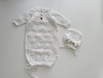 Merino Baby Romper and Bonnet Set – White Knit Photo Prop - Image 7