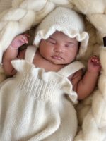 Baby Girl Alpaca Romper and Bonnet Set - Cream Sleeveless Outfit - Image 2