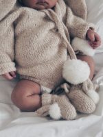 Alpaca Beige Knit Bunny Outfit – Bonnet, Romper & Booties - Image 4