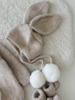 Alpaca Beige Knit Bunny Outfit – Bonnet, Romper & Booties - Image 3