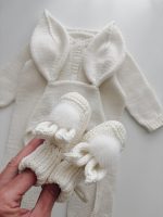 Merino Wool Knit Baby Bunny Outfit – Cream Romper, Bonnet & Booties - Image 6