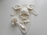 Merino Wool Knit Baby Bunny Outfit – Cream Romper, Bonnet & Booties - Image 7