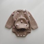 Merino Wool Baby Romper and Bonnet Set: Embroidered Newborn Outfit