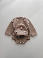 Merino Wool Baby Romper and Bonnet Set: Embroidered Newborn Outfit