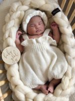 Baby Girl Alpaca Romper and Bonnet Set - Cream Sleeveless Outfit