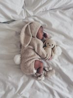 Cream alpaca romper bunny bonnet and bunny booties - Set of 3 - Photography props - Image 9