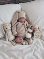 Alpaca Beige Knit Bunny Outfit – Bonnet, Romper & Booties - Image 5