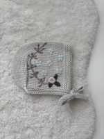 Embroidered Baby Bonnet – Hand Knit Merino Wool, Beige, 0-3 Months - Image 6