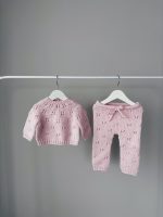 Pale Pink Merino Wool Baby Set – Hand Knit Sweater, Pants & Elephant Toy - Image 3
