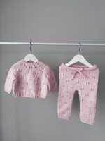 Pale Pink Merino Wool Baby Set – Hand Knit Sweater, Pants & Elephant Toy - Image 6