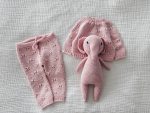 Pale Pink Merino Wool Baby Set – Hand Knit Sweater, Pants & Elephant Toy - Image 8