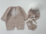 Knitted Merino Baby Romper, Bonnet, and Socks Set, Snowflake Outfit - Image 3