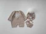 Knitted Merino Baby Romper, Bonnet, and Socks Set, Snowflake Outfit - Image 6