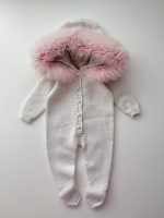 Merino Baby Romper with Genuine Fur Trim Hood & Bonnet - Image 3