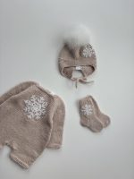 Knitted Merino Baby Romper, Bonnet, and Socks Set, Snowflake Outfit - Image 5