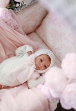 Knit Baby Romper Set – Alpaca Bonnet and Socks, Cream Photo Prop - Image 8