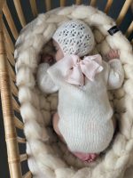 Knit Baby Romper Set – Alpaca Bonnet and Socks, Cream Photo Prop - Image 6