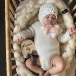 Knit Baby Romper Set – Alpaca Bonnet and Socks, Cream Photo Prop
