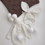 Angora Baby Bunny Romper and Bonnet – Cream Knit Outfit