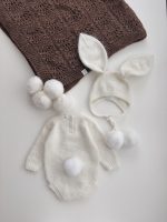 Angora Baby Bunny Romper and Bonnet – Cream Knit Outfit