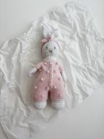 Crochet Bunny Toy – Merino Wool, Pink Angora Romper