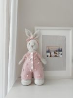 Crochet Bunny Toy – Merino Wool, Pink Angora Romper - Image 5