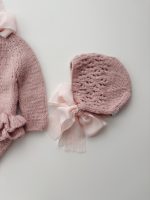 Baby Alpaca Knit Romper and Bonnet Set – Dusty Pink, Photo Prop - Image 6