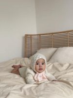 Knit Baby Romper Set – Alpaca Bonnet and Socks, Cream Photo Prop - Image 7