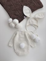 Angora Baby Bunny Romper and Bonnet – Cream Knit Outfit - Image 9