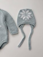 Hand Knit Merino Baby Romper and Bonnet Set – Snowflake Photo Prop - Image 6
