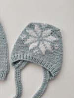 Hand Knit Merino Baby Romper and Bonnet Set – Snowflake Photo Prop - Image 9