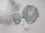 Hand Knit Merino Baby Romper and Bonnet Set – Snowflake Photo Prop