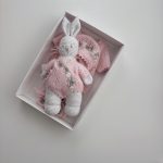 Crochet Bunny Toy - Merino Wool Cuddle Toy, Pink Outfit