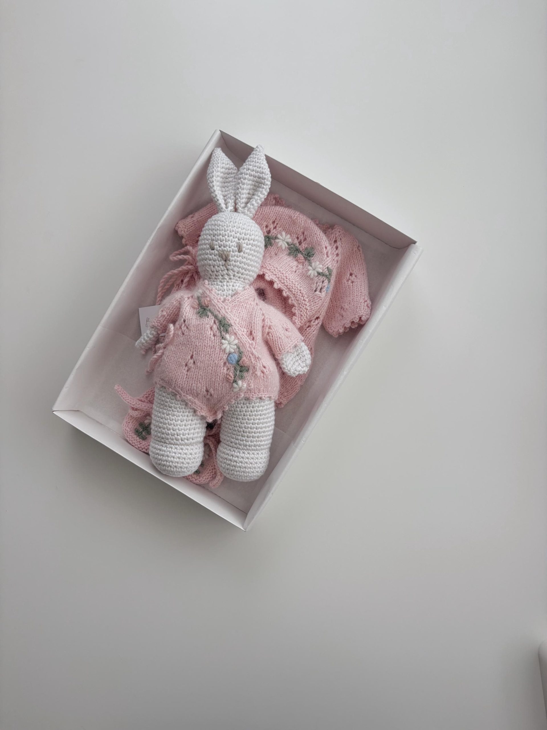 il_fullxfull.6600993089_ngdm Crochet Bunny Toy - Merino Wool Cuddle Toy, Pink Outfit - Image 1