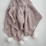 Hand Knitted Alpaca Baby Blanket - Pink Marble with Fur Pom Poms