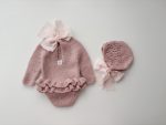 Baby Alpaca Knit Romper and Bonnet Set – Dusty Pink, Photo Prop