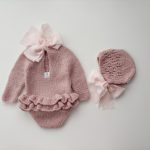 Baby Alpaca Knit Romper and Bonnet Set – Dusty Pink, Photo Prop